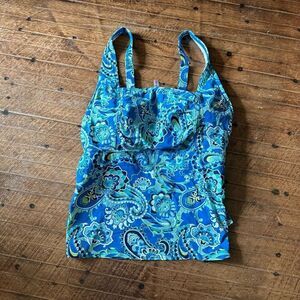 Lands End blue & green paisley 16W vacationcore tankini top